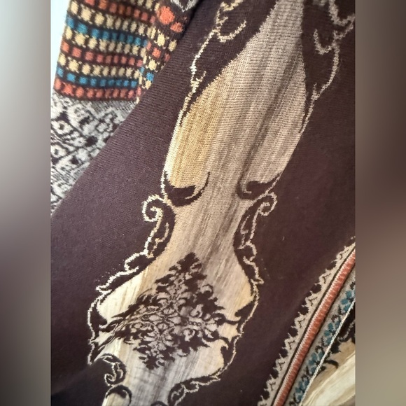 IVKO Woman 100% Wool Brown and Multicolor Patterned Yarn Long Jacket - Picture 5 of 12